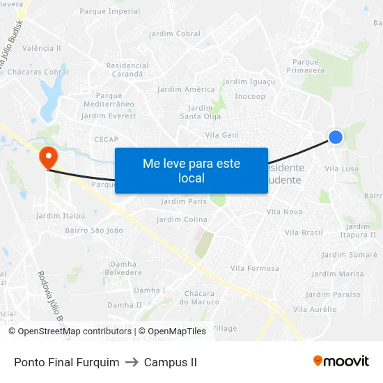 Ponto Final Furquim to Campus  II map