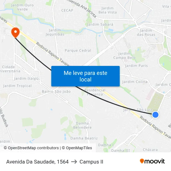 Avenida Da Saudade, 1564 to Campus  II map