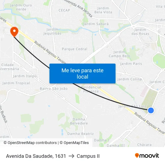 Avenida Da Saudade, 1631 to Campus  II map