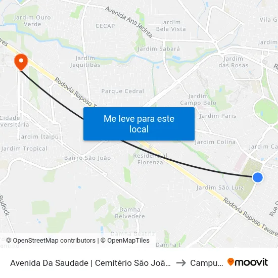 Avenida Da Saudade | Cemitério São João Batista to Campus  II map