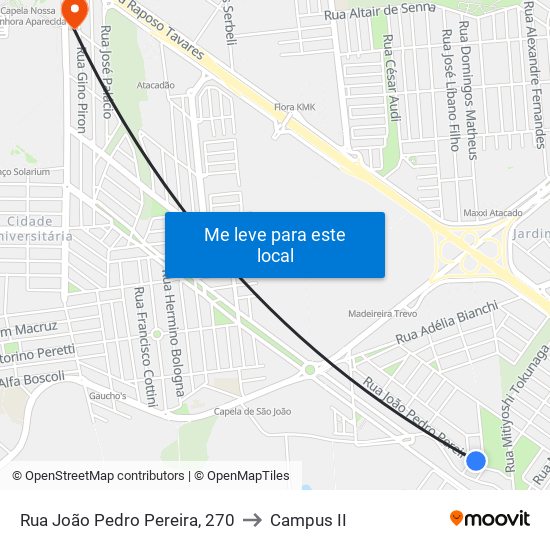 Rua João Pedro Pereira, 270 to Campus  II map