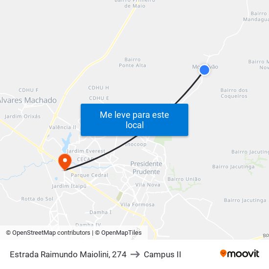 Estrada Raimundo Maiolini, 274 to Campus  II map