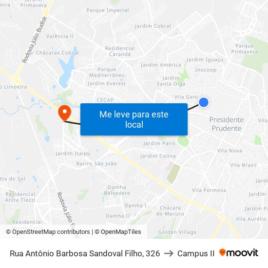 Rua Antônio Barbosa Sandoval Filho, 326 to Campus  II map