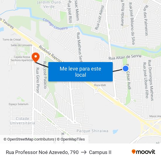 Rua Professor Noé Azevedo, 790 to Campus  II map