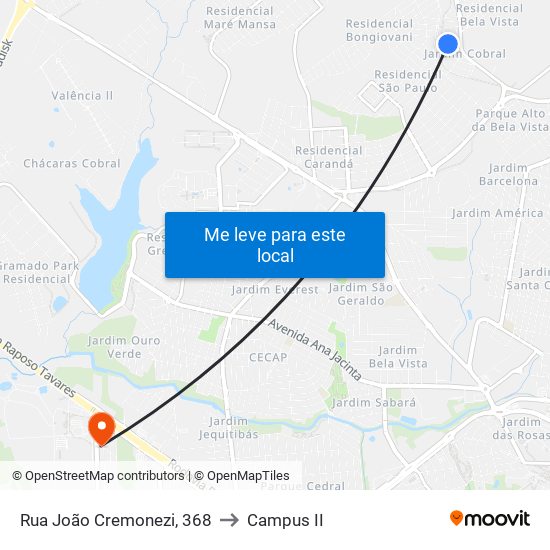 Rua João Cremonezi, 368 to Campus  II map