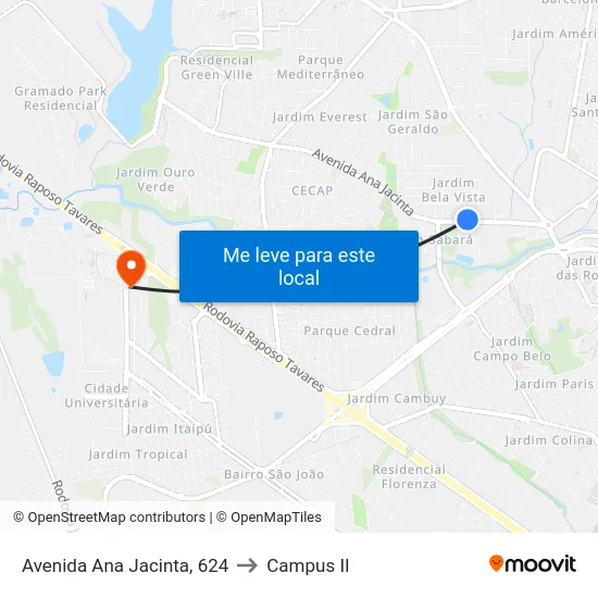 Avenida Ana Jacinta, 624 to Campus  II map