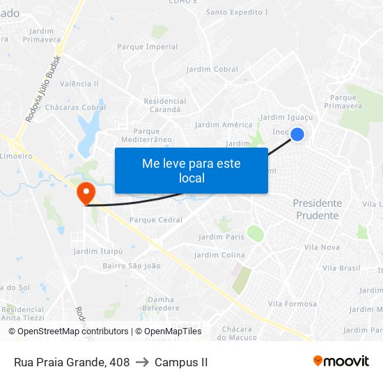 Rua Praia Grande, 408 to Campus  II map