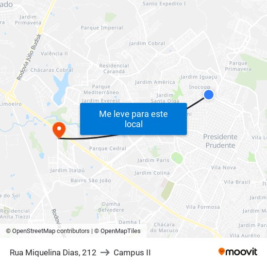 Rua Miquelina Dias, 212 to Campus  II map