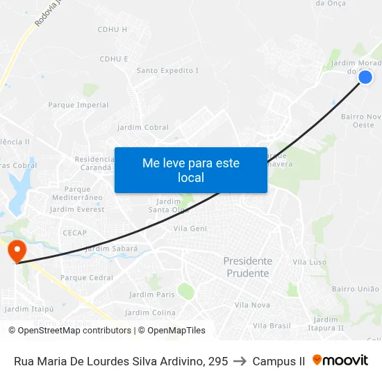 Rua Maria De Lourdes Silva Ardivino, 295 to Campus  II map