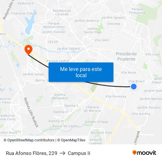 Rua Afonso Flôres, 229 to Campus  II map