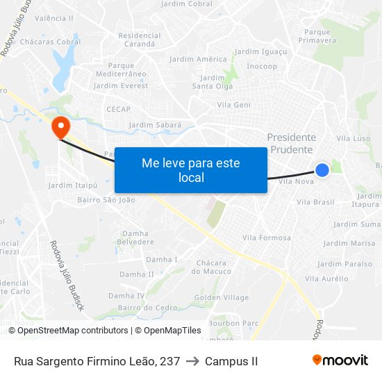 Rua Sargento Firmino Leão, 237 to Campus  II map