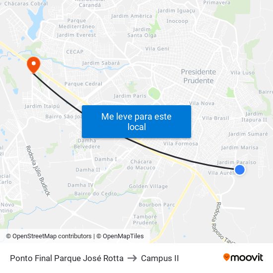 Ponto Final Parque José Rotta to Campus  II map