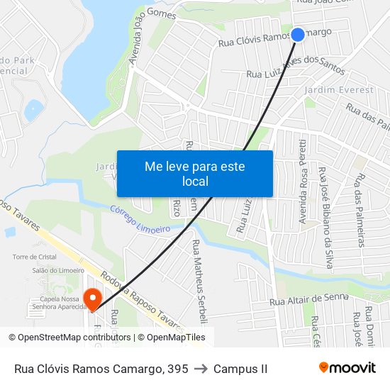 Rua Clóvis Ramos Camargo, 395 to Campus  II map