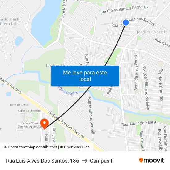 Rua Luís Alves Dos Santos, 186 to Campus  II map