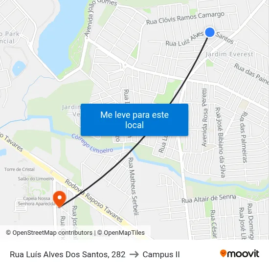 Rua Luís Alves Dos Santos, 282 to Campus  II map