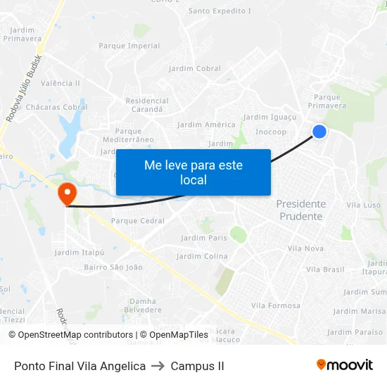 Ponto Final Vila Angelica to Campus  II map