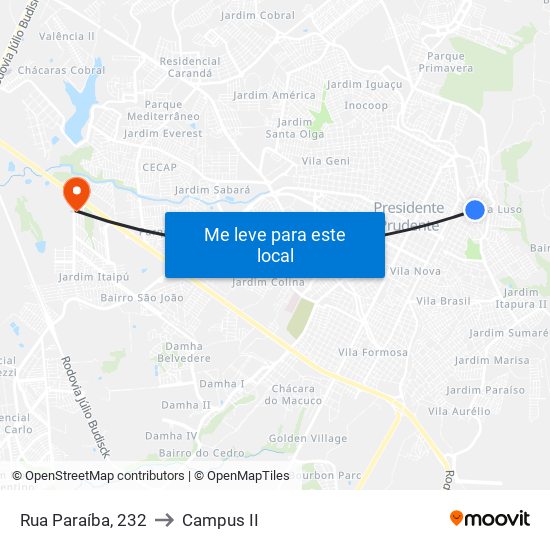 Rua Paraíba, 232 to Campus  II map