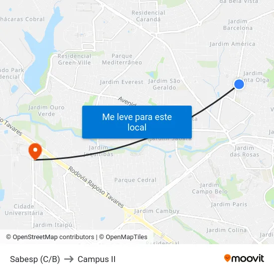 Sabesp (C/B) to Campus  II map