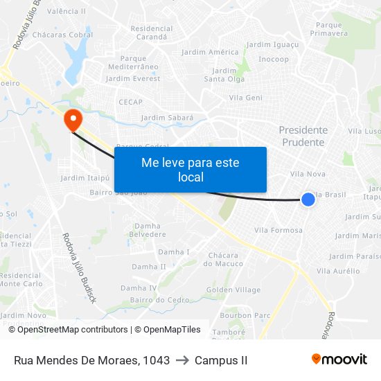 Rua Mendes De Moraes, 1043 to Campus  II map