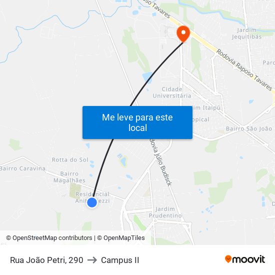 Rua João Petri, 290 to Campus  II map