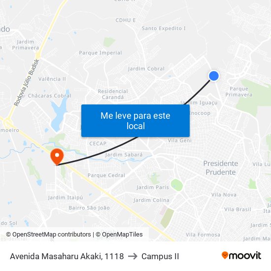 Avenida Masaharu Akaki, 1118 to Campus  II map