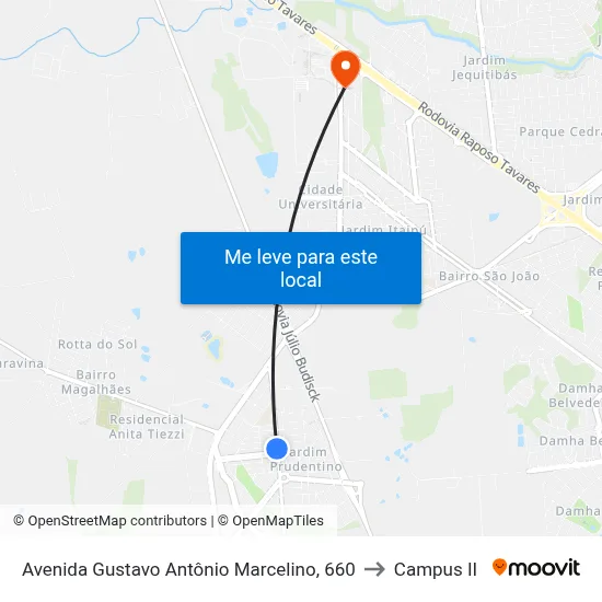 Avenida Gustavo Antônio Marcelino, 660 to Campus  II map