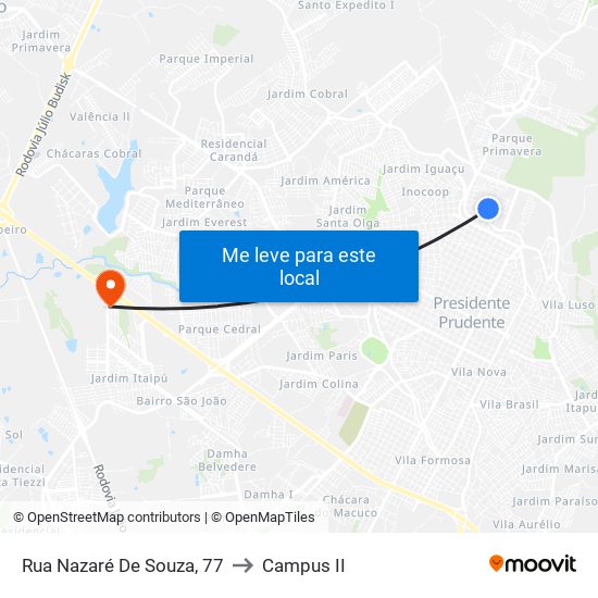 Rua Nazaré De Souza, 77 to Campus  II map