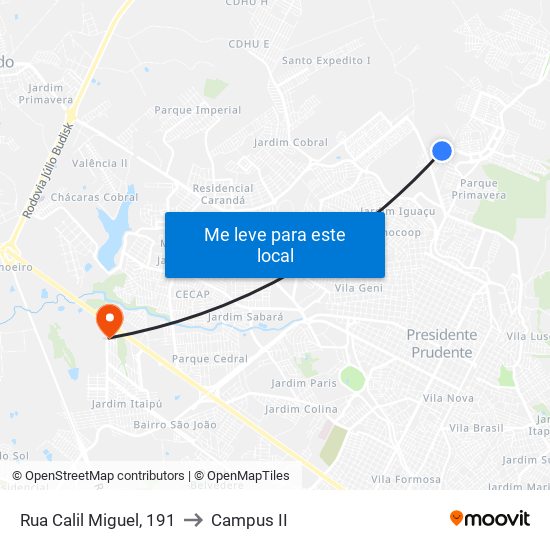 Rua Calil Miguel, 191 to Campus  II map