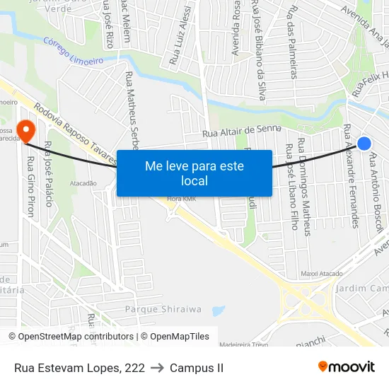Rua Estevam Lopes, 222 to Campus  II map