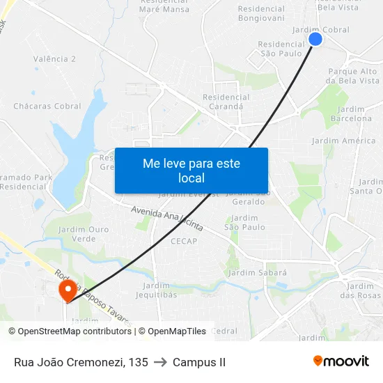 Rua João Cremonezi, 135 to Campus  II map