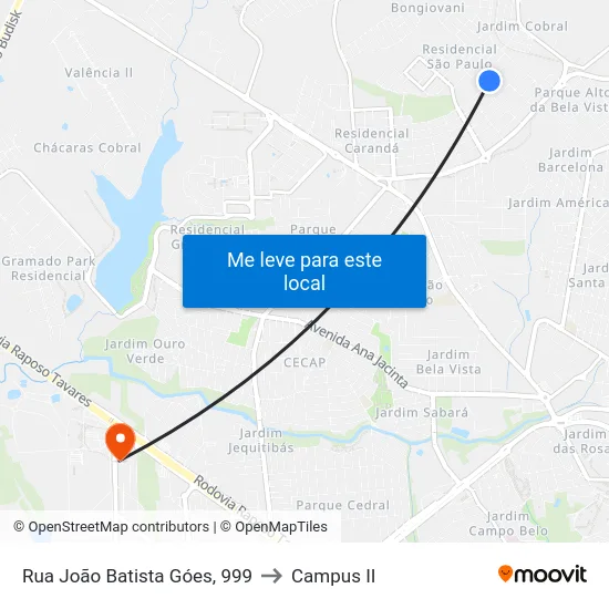 Rua João Batista Góes, 999 to Campus  II map