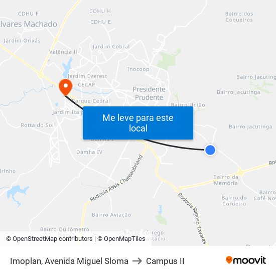 Imoplan, Avenida Miguel Sloma to Campus  II map