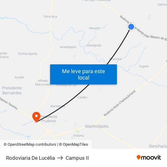 Rodoviaria De Lucélia to Campus  II map