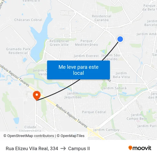 Rua Elizeu Vila Real, 334 to Campus  II map