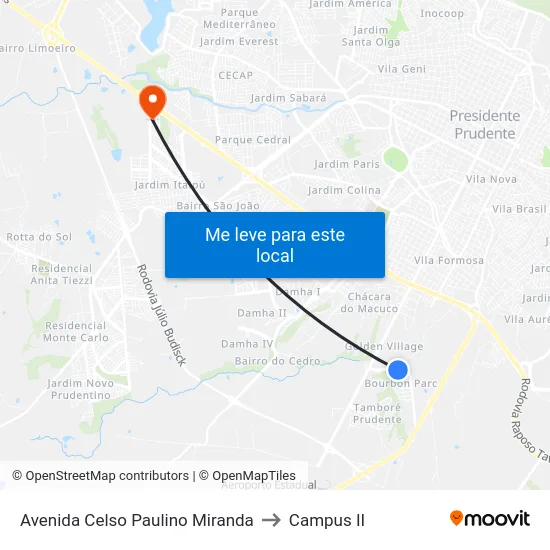 Avenida Celso Paulino Miranda to Campus  II map
