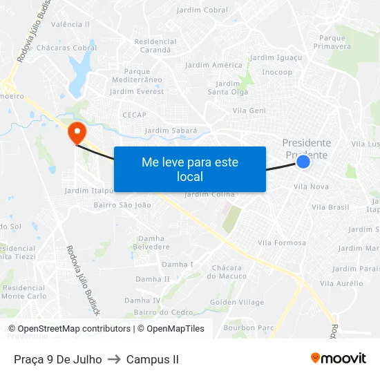 Praça 9 De Julho to Campus  II map