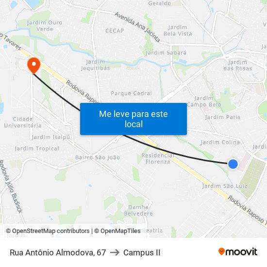 Rua Antônio Almodova, 67 to Campus  II map