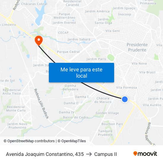 Avenida Joaquim Constantino, 435 to Campus  II map