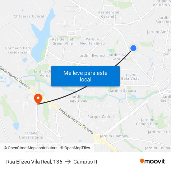 Rua Elizeu Vila Real, 136 to Campus  II map