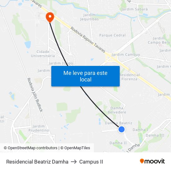 Residencial Beatriz Damha to Campus  II map