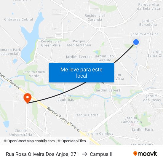 Rua Rosa Oliveira Dos Anjos, 271 to Campus  II map