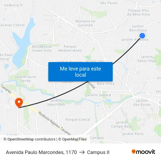 Avenida Paulo Marcondes, 1170 to Campus  II map