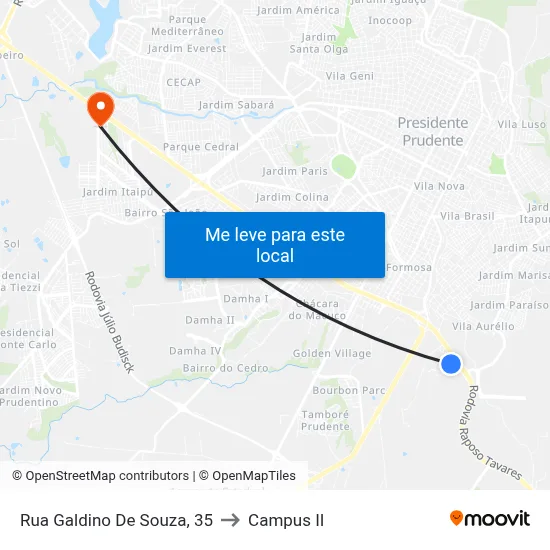 Rua Galdino De Souza, 35 to Campus  II map