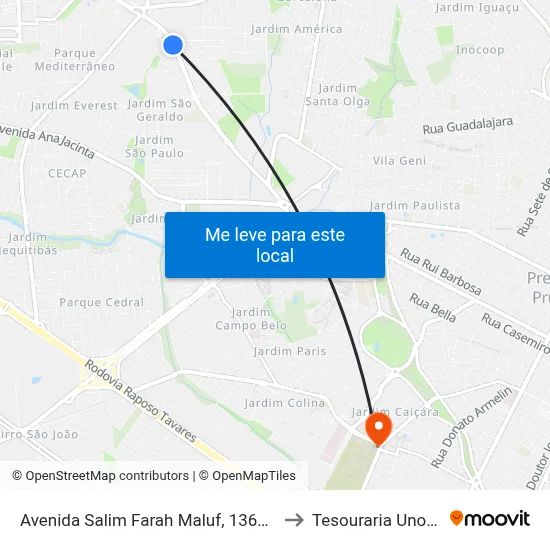 Avenida Salim Farah Maluf, 1365-1869 to Tesouraria Unoeste map