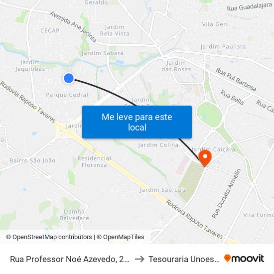 Rua Professor Noé Azevedo, 276 to Tesouraria Unoeste map