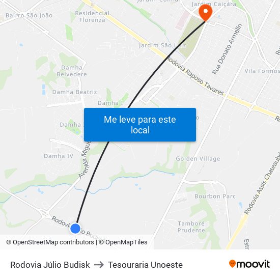 Rodovia Júlio Budisk to Tesouraria Unoeste map