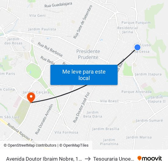 Avenida Doutor Ibraim Nobre, 1225 to Tesouraria Unoeste map