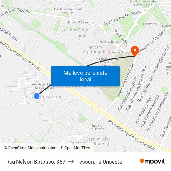 Rua Nelson Botosso, 367 to Tesouraria Unoeste map