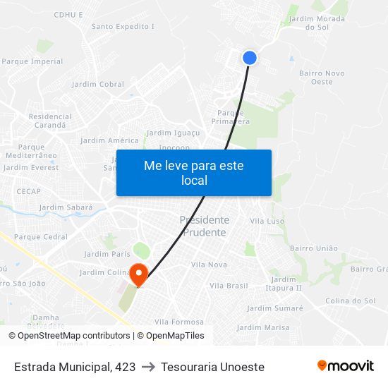 Estrada Municipal, 423 to Tesouraria Unoeste map