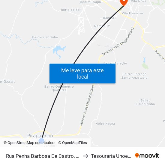 Rua Penha Barbosa De Castro, 171 to Tesouraria Unoeste map